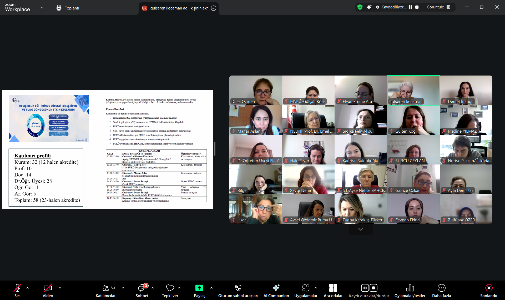 Hemşirelik Eğitiminde Sürekli İyileştirme ve PUKÖ Döngüsünün Etkin Kullanımı Kursu Gerçekleştirildi